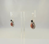 Big Bold Vintage Signed Sterling Silver Red Jasper & Black Onyx Southwest Rope Edged Locking Hook Earrings