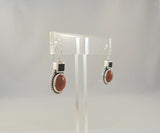 Big Bold Vintage Signed Sterling Silver Red Jasper & Black Onyx Southwest Rope Edged Locking Hook Earrings