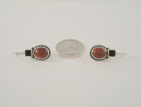 Big Bold Vintage Signed Sterling Silver Red Jasper & Black Onyx Southwest Rope Edged Locking Hook Earrings