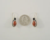 Big Bold Vintage Signed Sterling Silver Red Jasper & Black Onyx Southwest Rope Edged Locking Hook Earrings