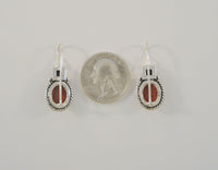 Big Bold Vintage Signed Sterling Silver Red Jasper & Black Onyx Southwest Rope Edged Locking Hook Earrings