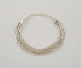 Shimmer! Vintage Handcrafted Mexican 19 Strand Liquid Sterling Silver Bracelet 10mm Wide 7 - 7 9/16" Adjustable Length