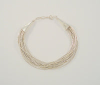 Shimmer! Vintage Handcrafted Mexican 19 Strand Liquid Sterling Silver Bracelet 10mm Wide 7 - 7 9/16" Adjustable Length