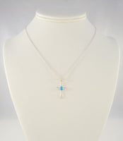 Large Curvy Signed Vintage Avon Sterling Silver & Blue Turquoise Sleek Modernist Cross Pendant Necklace 18 7/8"