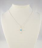 Large Curvy Signed Vintage Avon Sterling Silver & Blue Turquoise Sleek Modernist Cross Pendant Necklace 18 7/8"