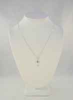 Large Curvy Signed Vintage Avon Sterling Silver & Blue Turquoise Sleek Modernist Cross Pendant Necklace 18 7/8"