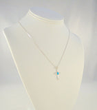 Large Curvy Signed Vintage Avon Sterling Silver & Blue Turquoise Sleek Modernist Cross Pendant Necklace 18 7/8"