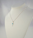 Large Curvy Signed Vintage Avon Sterling Silver & Blue Turquoise Sleek Modernist Cross Pendant Necklace 18 7/8"