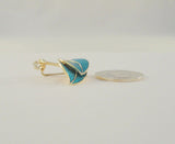 Vintage Handcrafted Signed Hans Myhre 14K Yellow Gold Vermeil on Sterling Silver Dimensional Leafy Pin or Brooch w/ Vivid Teal or Turquoise Blue Guilloche Enamel Norway Two Leaves