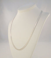 Sparkly Signed Vintage Italian Sterling Silver 6.35mm Wide Flat Herringbone Chain Necklace w/ Fancy Diamond Cut Ellipse Design & Beveled Profile 24" Long