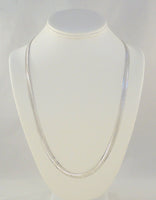 Sparkly Signed Vintage Italian Sterling Silver 6.35mm Wide Flat Herringbone Chain Necklace w/ Fancy Diamond Cut Ellipse Design & Beveled Profile 24" Long