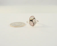 Detailed Native American HandcraftedVintage Southwestern Sterling Silver & Sawtooth Set Pink Mother of Pearl MOP Navajo Feather Blossom Split-Side Ring Size 6.5