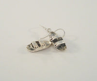 Large Unusual Detailed Vintage Sterling Silver Strappy Beach 3D Carved Surfer Hippie Sandals Dangle Hook Earrings