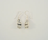 Large Unusual Detailed Vintage Sterling Silver Strappy Beach 3D Carved Surfer Hippie Sandals Dangle Hook Earrings