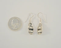 Large Unusual Detailed Vintage Sterling Silver Strappy Beach 3D Carved Surfer Hippie Sandals Dangle Hook Earrings