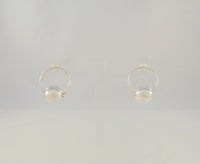 Large Vintage Handmade Sterling Silver Modern Circle w/ Floating Ball Doorknocker Pierced Earrings