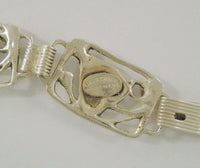 Detailed Signed Vintage Danecraft Sterling Silver Openwork  Art Nouveau Bud Leaf & Vine Pattern 14mm Wide Panel Bracelet 7.75"