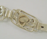 Detailed Signed Vintage Danecraft Sterling Silver Openwork  Art Nouveau Bud Leaf & Vine Pattern 14mm Wide Panel Bracelet 7.75"