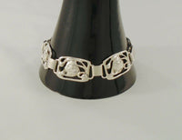 Detailed Signed Vintage Danecraft Sterling Silver Openwork  Art Nouveau Bud Leaf & Vine Pattern 14mm Wide Panel Bracelet 7.75"