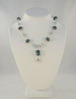 Bold Vintage Sterling Silver Rondelles Turquoise & Larimar Beaded Necklace w/ Maltese Cross Drop Pendant 18" Adjustable