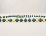 Long Dramatic Vintage Hand Knotted 14K Solid Yellow Gold Ball & Round Deep Green Malachite 8mm Beaded Strand Necklace 28"