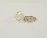 Big Sparkly Signed Vintage Diamond Cut Openwork Sterling Silver Modernist Ring Size 8