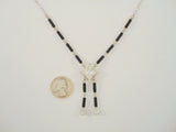 Sparkly Vintage Sterling Silver Art Deco Lavalier Drop Necklace w/ Prong-Set Black & Clear Faceted Paste Rhinestones 16"