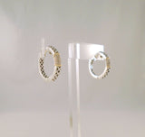 Big Bold Vintage Sadye L. Vassil Sterling Silver & 14K Solid Yellow Gold Black Enamel w/ Diamonds 25mm Hoop Pierced Earrings