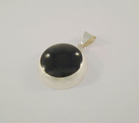 Bold Dramatic Signed Vintage Taxco Mexican Sterling Silver Black Onyx Inlaid Modernist Pendant Heavy Handmade