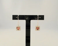 Long Handcrafted Signed Vintage Didae Sterling Silver & Faceted Red Heart-Shaped Bel Set Gemstone Dangle Hook Earrings