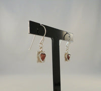 Long Handcrafted Signed Vintage Didae Sterling Silver & Faceted Red Heart-Shaped Bel Set Gemstone Dangle Hook Earrings