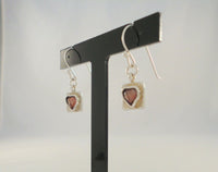 Long Handcrafted Signed Vintage Didae Sterling Silver & Faceted Red Heart-Shaped Bel Set Gemstone Dangle Hook Earrings