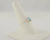 Dainty Handcrafted Vintage Southwestern Split-Side Sterling Silver & Cabochon Oval Larimar Ring Size 9