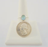 Dainty Handcrafted Vintage Southwestern Split-Side Sterling Silver & Cabochon Oval Larimar Ring Size 9