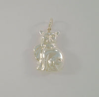 Large Detailed Vintage Double-Sided Repousse Sterling Silver Kitty Cat Wearing A Stylish Scarf Pendant