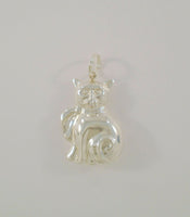 Large Detailed Vintage Double-Sided Repousse Sterling Silver Kitty Cat Wearing A Stylish Scarf Pendant