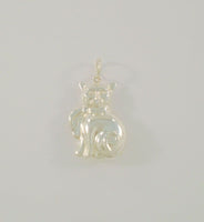 Large Detailed Vintage Double-Sided Repousse Sterling Silver Kitty Cat Wearing A Stylish Scarf Pendant