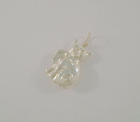 Large Detailed Vintage Double-Sided Repousse Sterling Silver Kitty Cat Wearing A Stylish Scarf Pendant