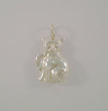 Large Detailed Vintage Double-Sided Repousse Sterling Silver Kitty Cat Wearing A Stylish Scarf Pendant