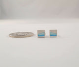 Hallmarked Vintage Modernist Sterling Silver w/ Aqua Turquoise Blue Enamel Link Bracelet & Stud Earrings Set 7.25"