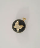 Vintage or Antique Kukui Nut Pendant w/ Solid 14K Yellow Gold Inlaid Etched Butterfly