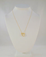 Large Luxurious Sparkly Signed Vintage Solid 14K Yellow Gold 6.5mm Natural White Pearl & Two Diamond Modernist Heart Center Set Pendant Necklace 18"