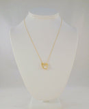 Large Luxurious Sparkly Signed Vintage Solid 14K Yellow Gold 6.5mm Natural White Pearl & Two Diamond Modernist Heart Center Set Pendant Necklace 18"