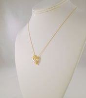 Large Luxurious Sparkly Signed Vintage Solid 14K Yellow Gold 6.5mm Natural White Pearl & Two Diamond Modernist Heart Center Set Pendant Necklace 18"