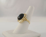 Bold Design Vintage 14K Solid Yellow Gold w/ Cabochon Black Onyx Cutout Greek Key Detail Ring Size 7.5