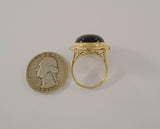 Bold Design Vintage 14K Solid Yellow Gold w/ Cabochon Black Onyx Cutout Greek Key Detail Ring Size 7.5