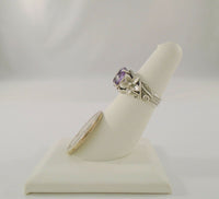 Large Highly Detailed Vintage Handcrafted Signed Paz Creations of Israel Sterling Silver & Amethyst Statement Ring w/ Ornate Carved Dimensional Leafy Flower & Vine Motif Size 5.5