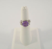 Large Highly Detailed Vintage Handcrafted Signed Paz Creations of Israel Sterling Silver & Amethyst Statement Ring w/ Ornate Carved Dimensional Leafy Flower & Vine Motif Size 5.5