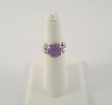 Large Highly Detailed Vintage Handcrafted Signed Paz Creations of Israel Sterling Silver & Amethyst Statement Ring w/ Ornate Carved Dimensional Leafy Flower & Vine Motif Size 5.5