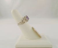 Large Highly Detailed Vintage Handcrafted Signed Paz Creations of Israel Sterling Silver & Amethyst Statement Ring w/ Ornate Carved Dimensional Leafy Flower & Vine Motif Size 5.5